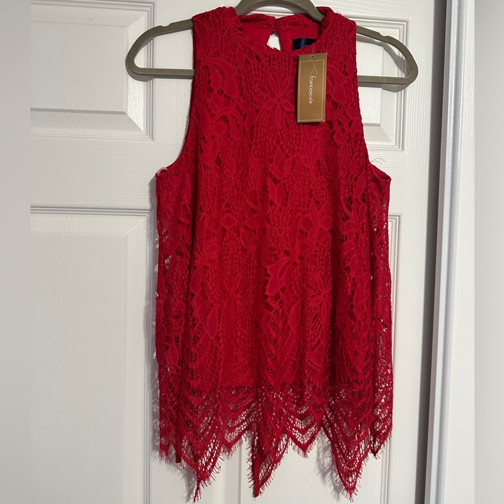 NWT Francesca’s Knox Rose Red Sleeveless Lace Blouse